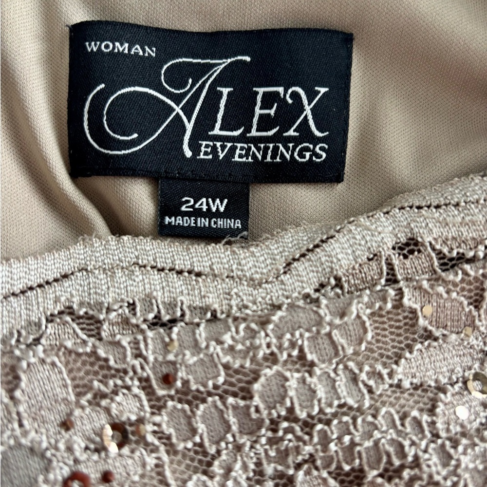 Alex Evenings Lace Sequin Evening Dress in Taupe Beige